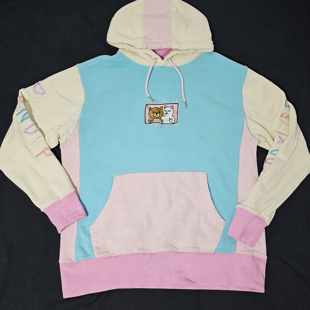 Teddy Fresh x RIPNDIP Colorblock Hoodie – Pastel Blue Pink Cream – Size M